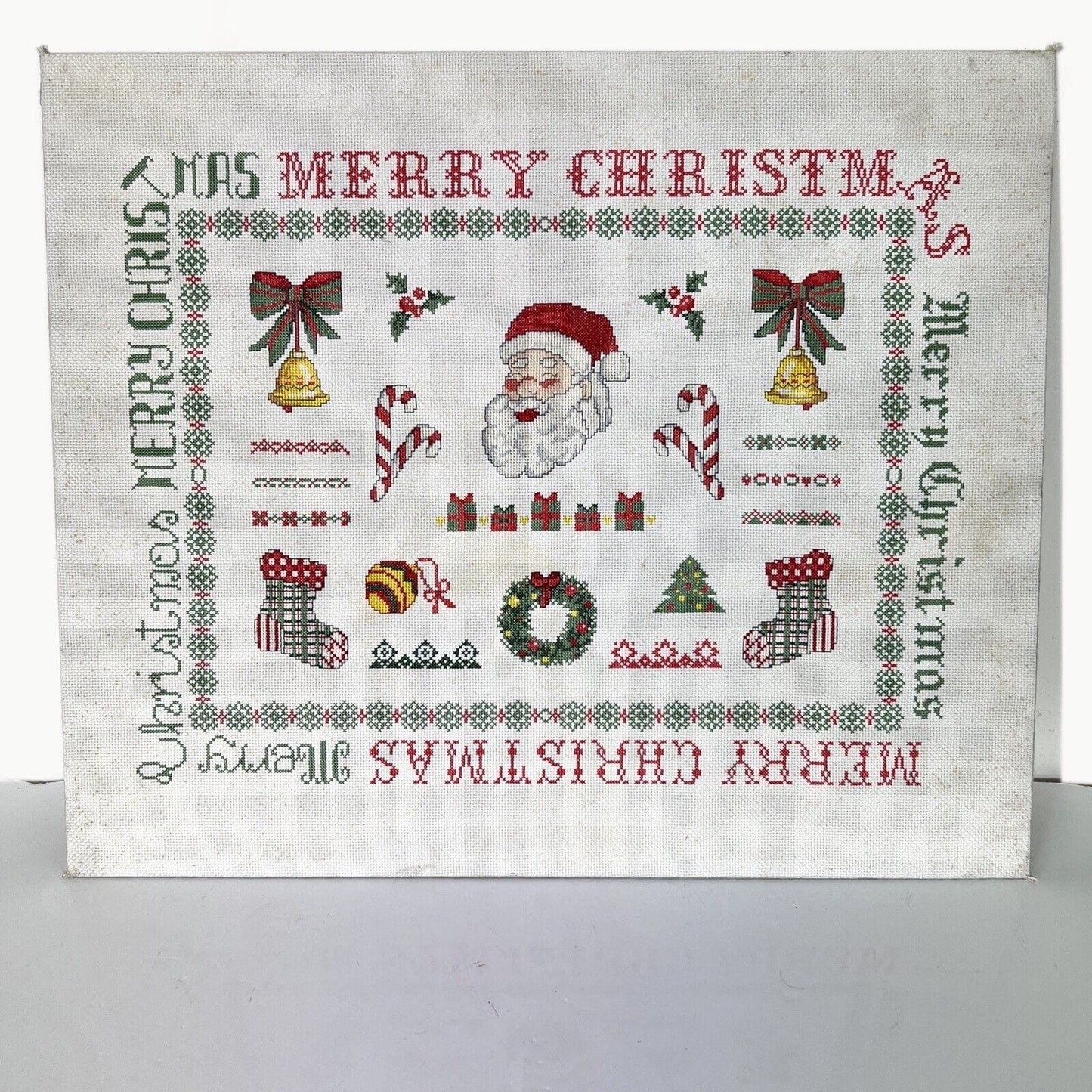 Pannello natalizio vintage con ricamo punto croce Merry Christmas Natale Categoria Corredo Pizzi e Tessuti