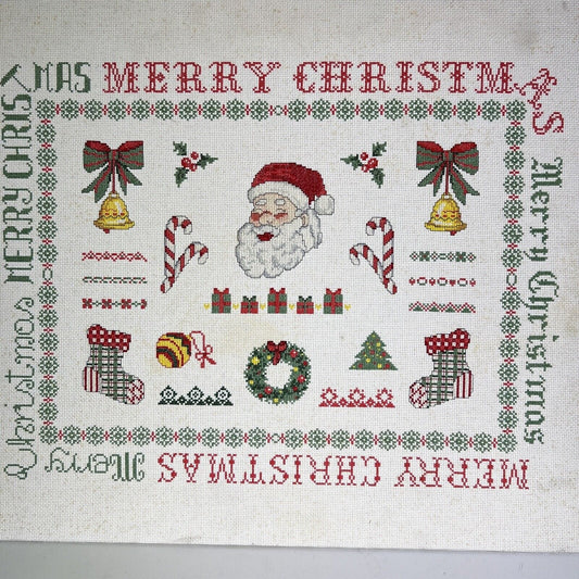 Pannello natalizio vintage con ricamo punto croce Merry Christmas Natale Categoria Corredo Pizzi e Tessuti