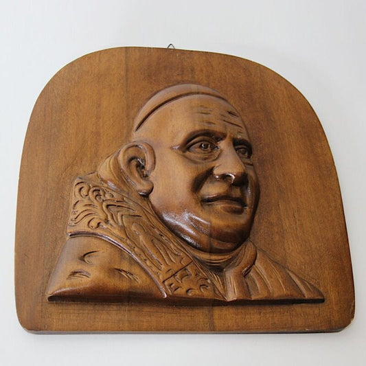 Papa Giovanni XXIII antico bassorilievo in legno capoletto capezzale vintage Categoria  Oggetti sacri - rosari