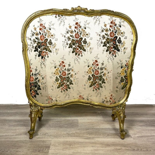 Parascintille antico parafuoco per camino in legno oro con tessuto stile Barocco Categoria Camino - Parascintille