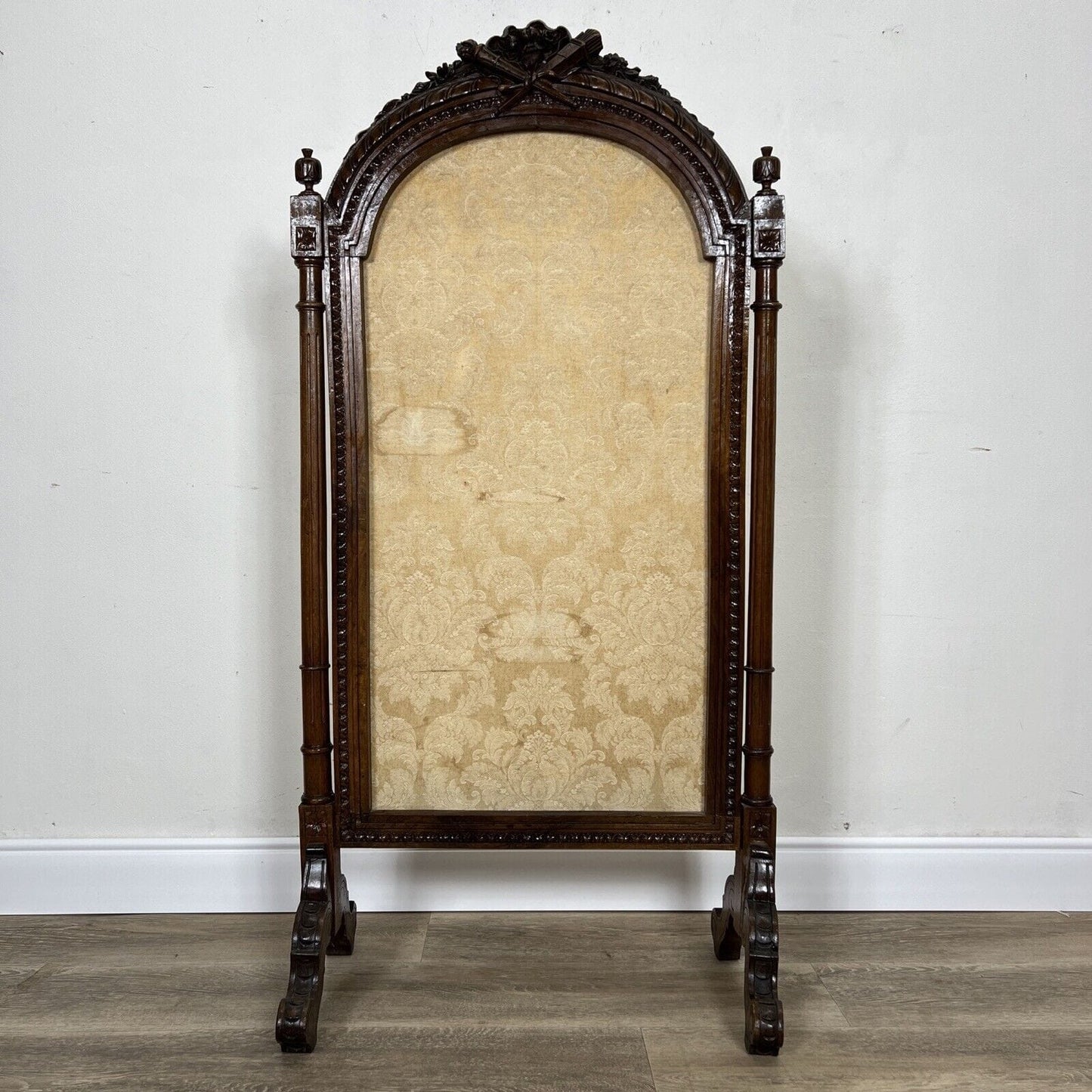 Parascintille antico per camino in legno con tessuto paravento parafuoco d epoca Categoria Camino - Parascintille
