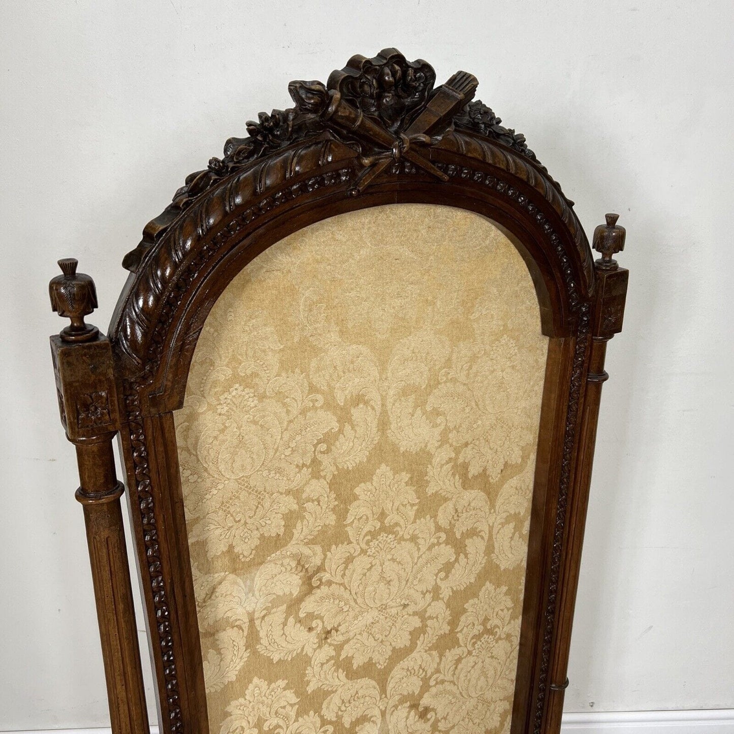 Parascintille antico per camino in legno con tessuto paravento parafuoco d epoca Categoria Camino - Parascintille