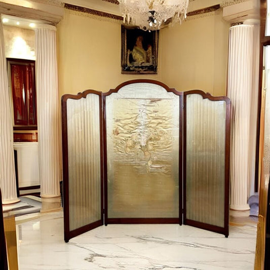 Paravento Antico separè divisorio 800 inglese seta ricamata a mano Antiquariato Categoria Complementi d'arredo