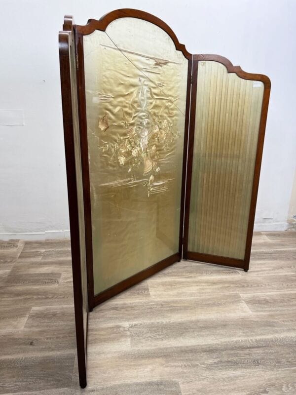 Paravento Antico separè divisorio 800 inglese seta ricamata a mano Antiquariato Categoria Complementi d'arredo