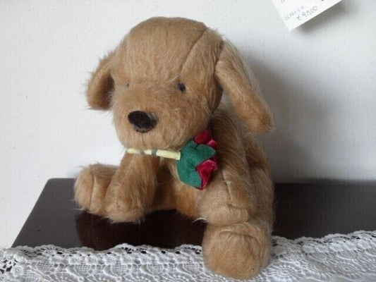 Peluche Orsacchiotto Russ Anni 80 Vintage Cane con rosa Giocattolo d' epoca Categoria Giocattoli vintage
