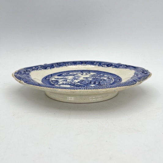 Piatto Antico Alzatina in terraglia colore bianco e blu decoro Willow epoca 800 Categoria Piatti Vassoio