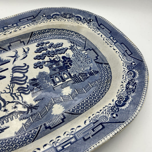 Piatto Antico da portata vassoio in terraglia colore bianco e blu decoro Willow Categoria Piatti Vassoio