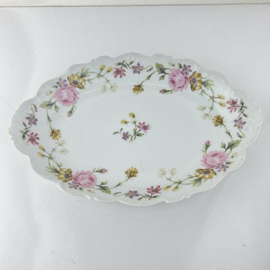 Piatto antico in porcellana bianca Limoges vecchio vassoio Fiori Rosa 1918 1929 Categoria Piatti Vassoio