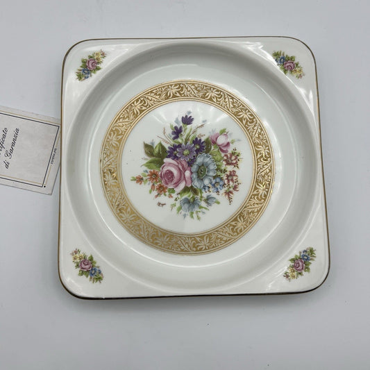 Piatto antico svuotatasche in ceramica Bavaria decorato con Fiori Rose ciotola Categoria Piatti e Piattini