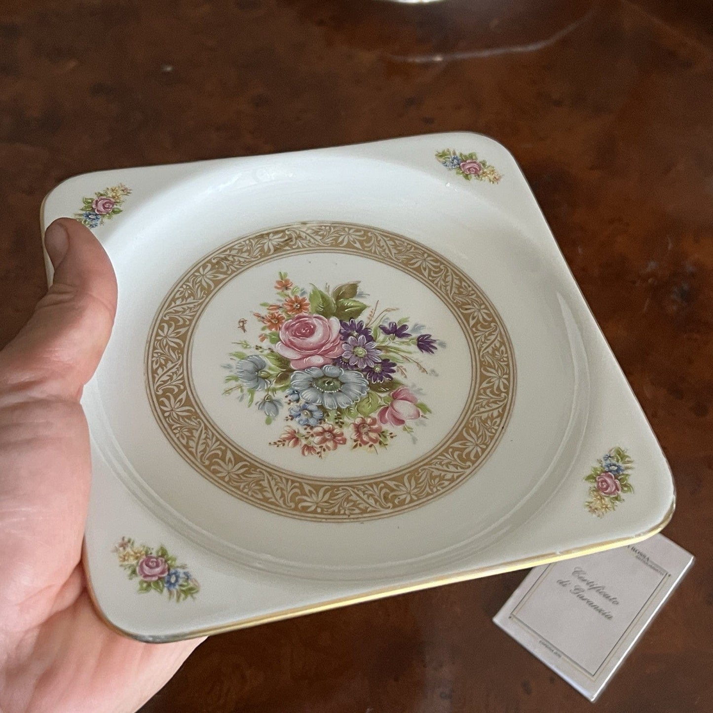 Piatto antico svuotatasche in ceramica Bavaria decorato con Fiori Rose ciotola Categoria Piatti e Piattini