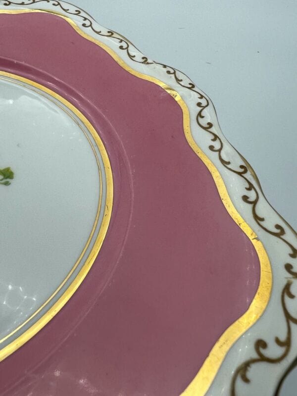 Piatto antico vassoio in porcellana per dolci decorato rosa e frutta da portata Categoria Ceramiche e Porcellane