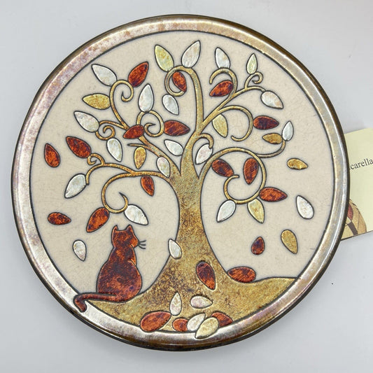 Piatto da collezione in ceramica Albero della Vita Gatto Antonio Zaccarella Raku Categoria Piatti e Piattini