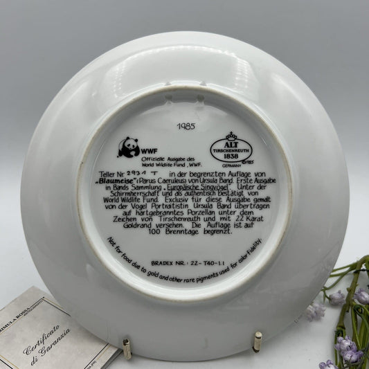 Piatto da collezione vintage in porcellana decoro uccelli Cinciarelle WWF 1985 Categoria Piatti e Piattini