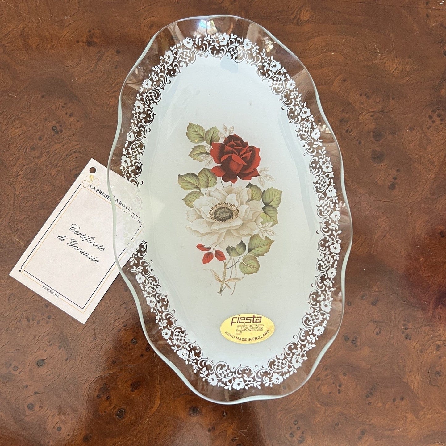 Piatto Piattino vassoio svuotatasche in Vetro Fiesta Glass Vintage Fiori Rose Categoria Vetri e Cristalli