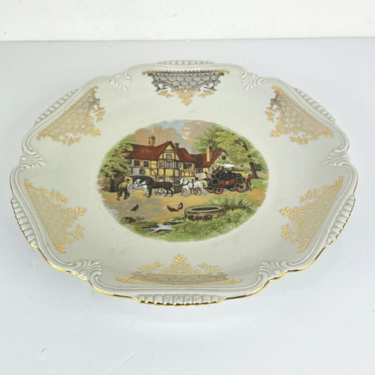 Piatto vassoio antico in ceramica crema Bavaria Stazione Ferroviaria anni 50 Categoria Piatti Vassoio