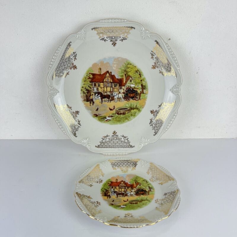 Piatto vassoio antico in ceramica crema Bavaria Stazione Ferroviaria anni 50 Categoria Piatti Vassoio