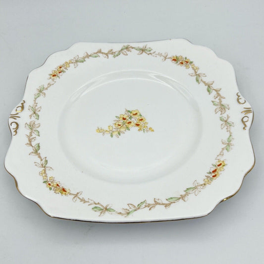Piatto vassoio antico in porcellana bianca Inglese decorato con Fiori gialli Categoria Piatti Vassoio