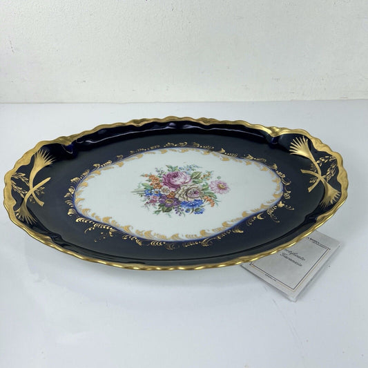 Piatto Vassoio antico in porcellana Limoges Pate blu cobalto e oro centrotavola Categoria Piatti Vassoio
