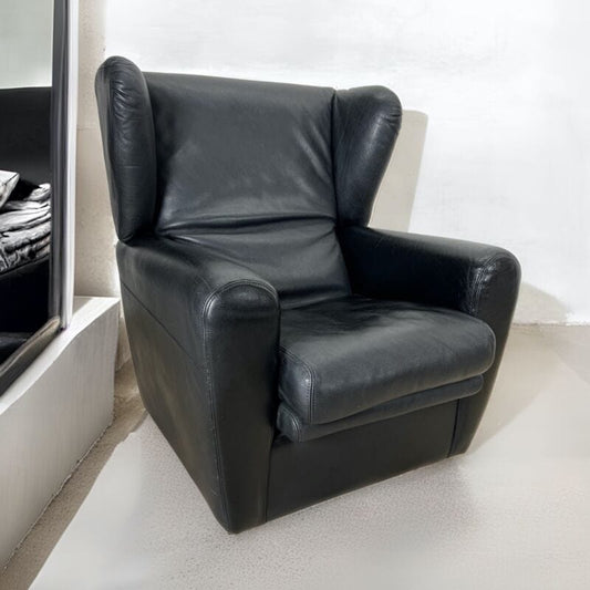 Poltrona Relax in pelle Nera stile Bergere Anni 80 Cinova vintage Categoria Arredamento