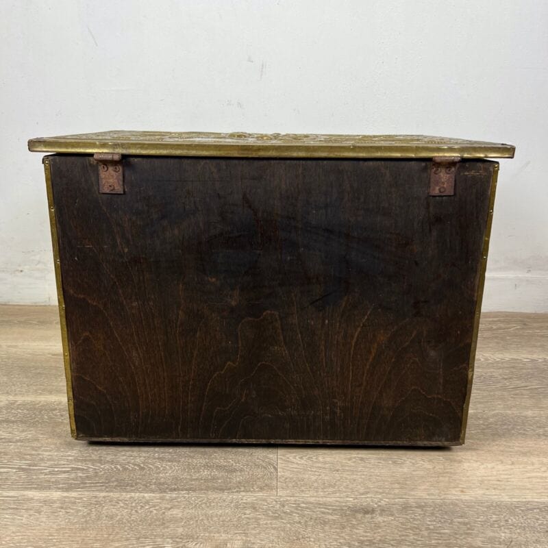 Porta carbone antico in legno ottone baule d'epoca vecchia carboniera inglese Categoria Complementi d'arredo