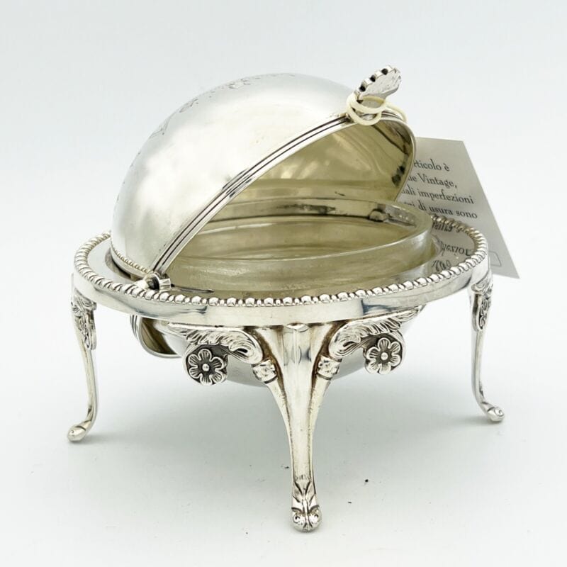 Porta caviale in argento Sheffield Silver plated e vetro Stile Antico 800 Burro Categoria Sheffield & Argento