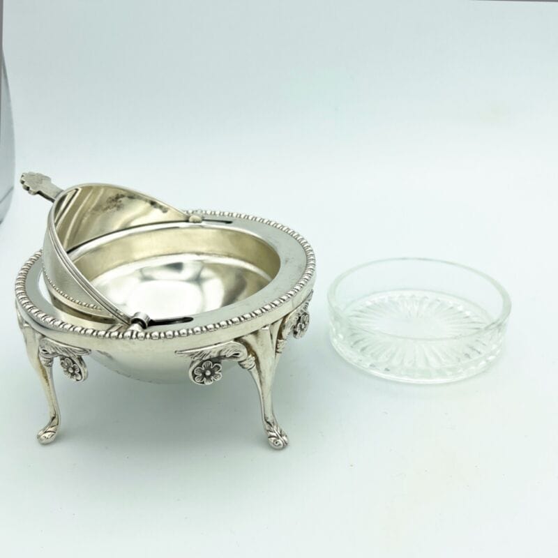 Porta caviale in argento Sheffield Silver plated e vetro Stile Antico 800 Burro Categoria Sheffield & Argento