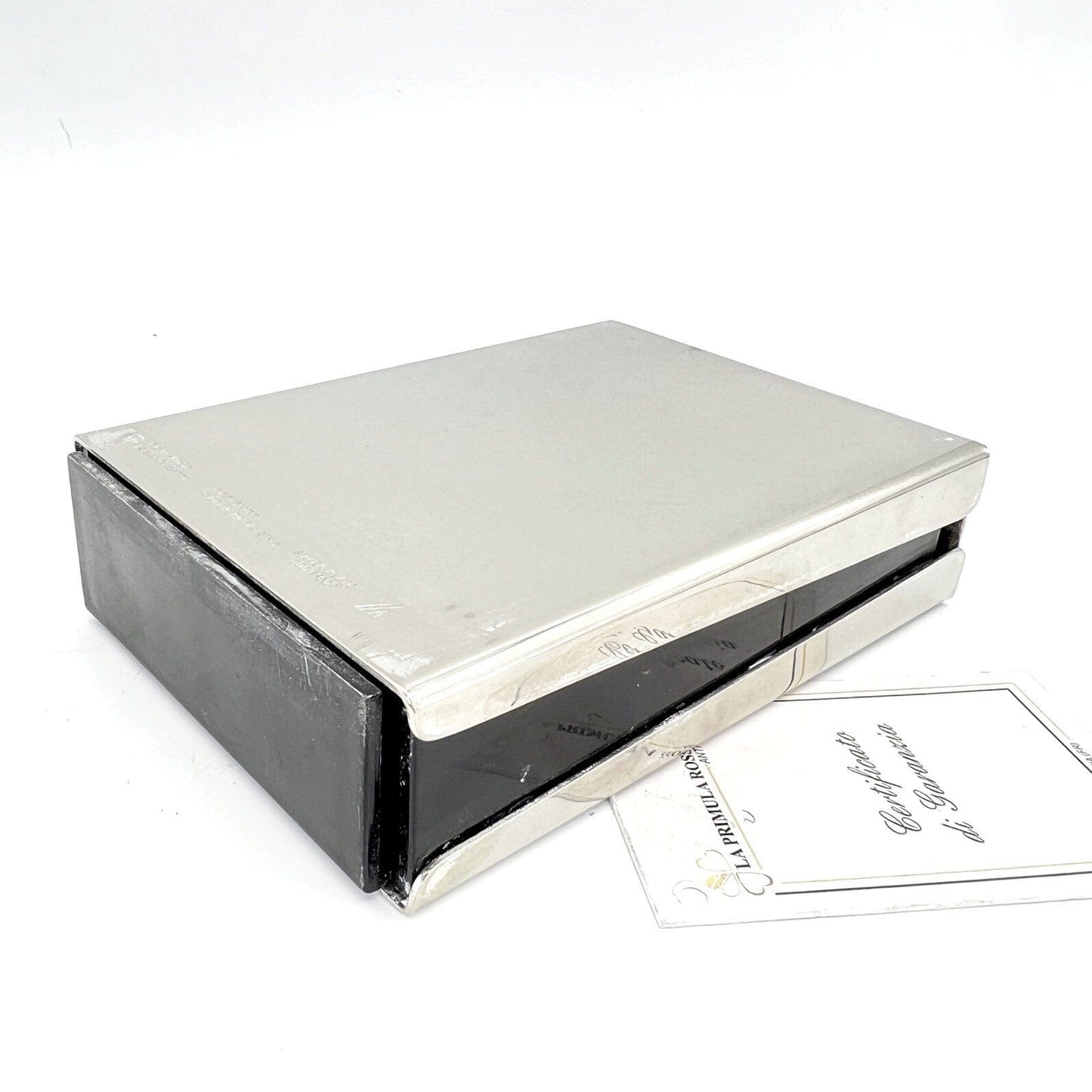 Portabiglietti da visita scrivania in Argento Placcato Alitalia anni '70 design Categoria Sheffield & Argento