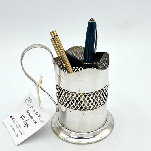 Portapenne da scrivania antico in Argento EPNS d' epoca 900 inglese Bicchiere Categoria  Sheffield & Argento