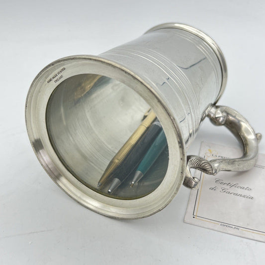 Portapenne da scrivania Antico in peltro e vetro boccale d'epoca 900 inglese Categoria  Sheffield & Argento