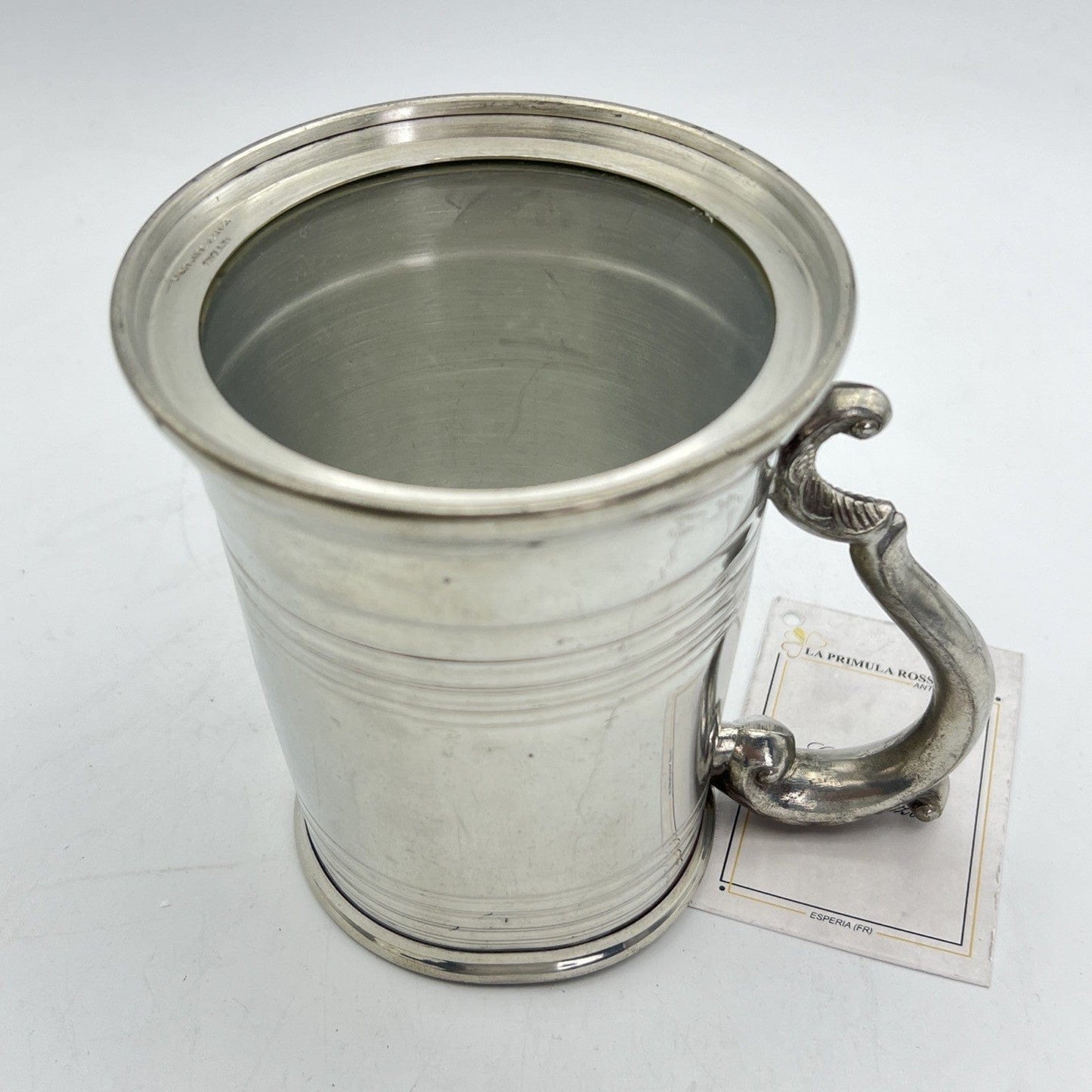 Portapenne da scrivania Antico in peltro e vetro boccale d'epoca 900 inglese Categoria Sheffield & Argento