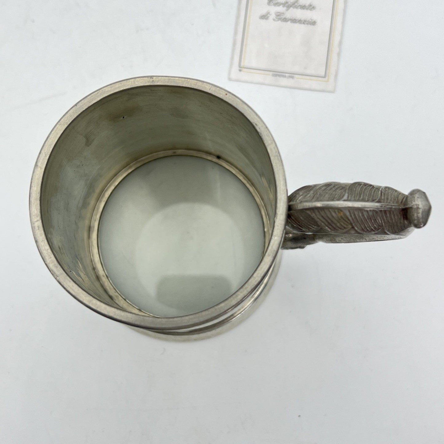 Portapenne da scrivania Antico in peltro e vetro boccale d'epoca 900 inglese Categoria Sheffield & Argento