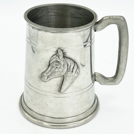 Portapenne da scrivania stile antico in peltro boccale Testa di cavallo anni 70 Categoria Sheffield & Argento