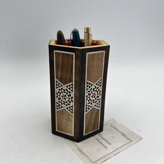 Portapenne intarsiato vintage in Legno stile antico Orientale Siriano Categoria Accessori scrivania e ufficio