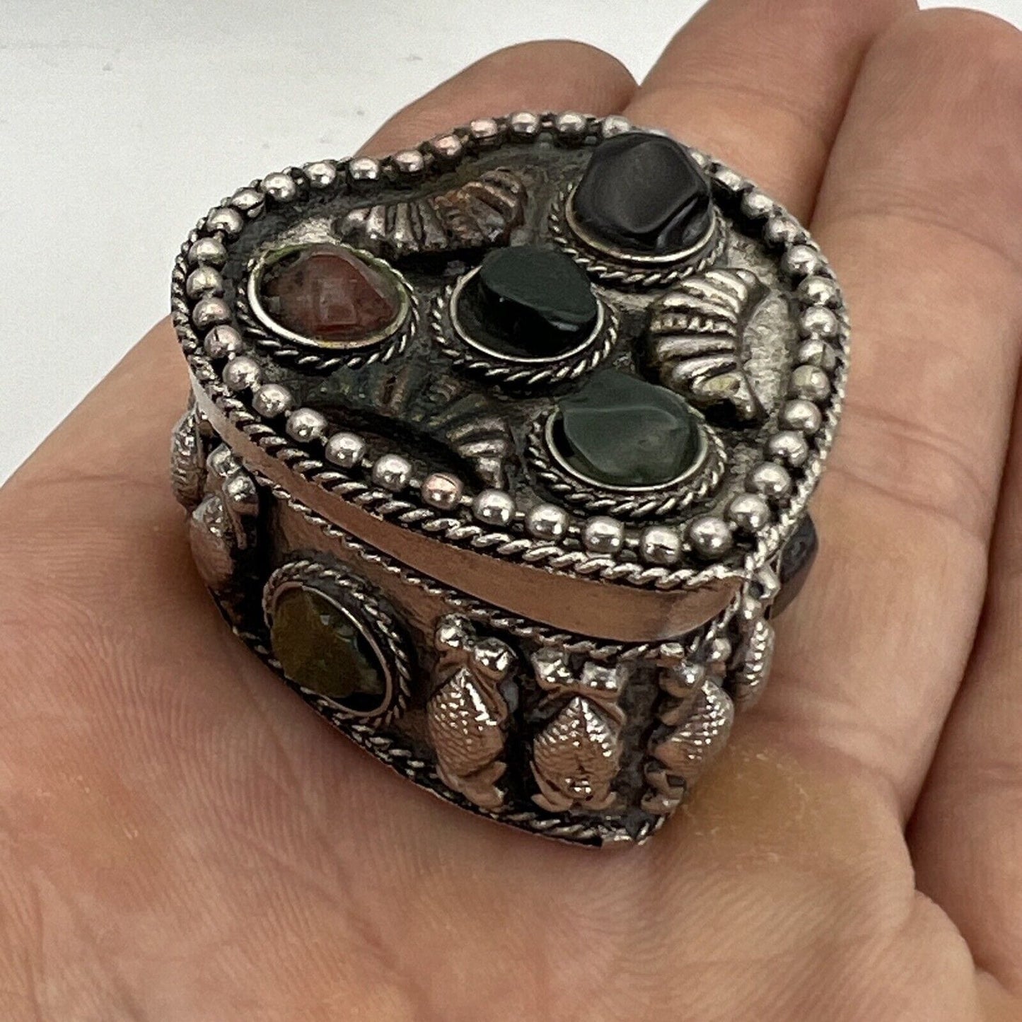 Portapillole a cuore vintage in Argento Silver plated Scatolina con pietre Categoria Sheffield & Argento