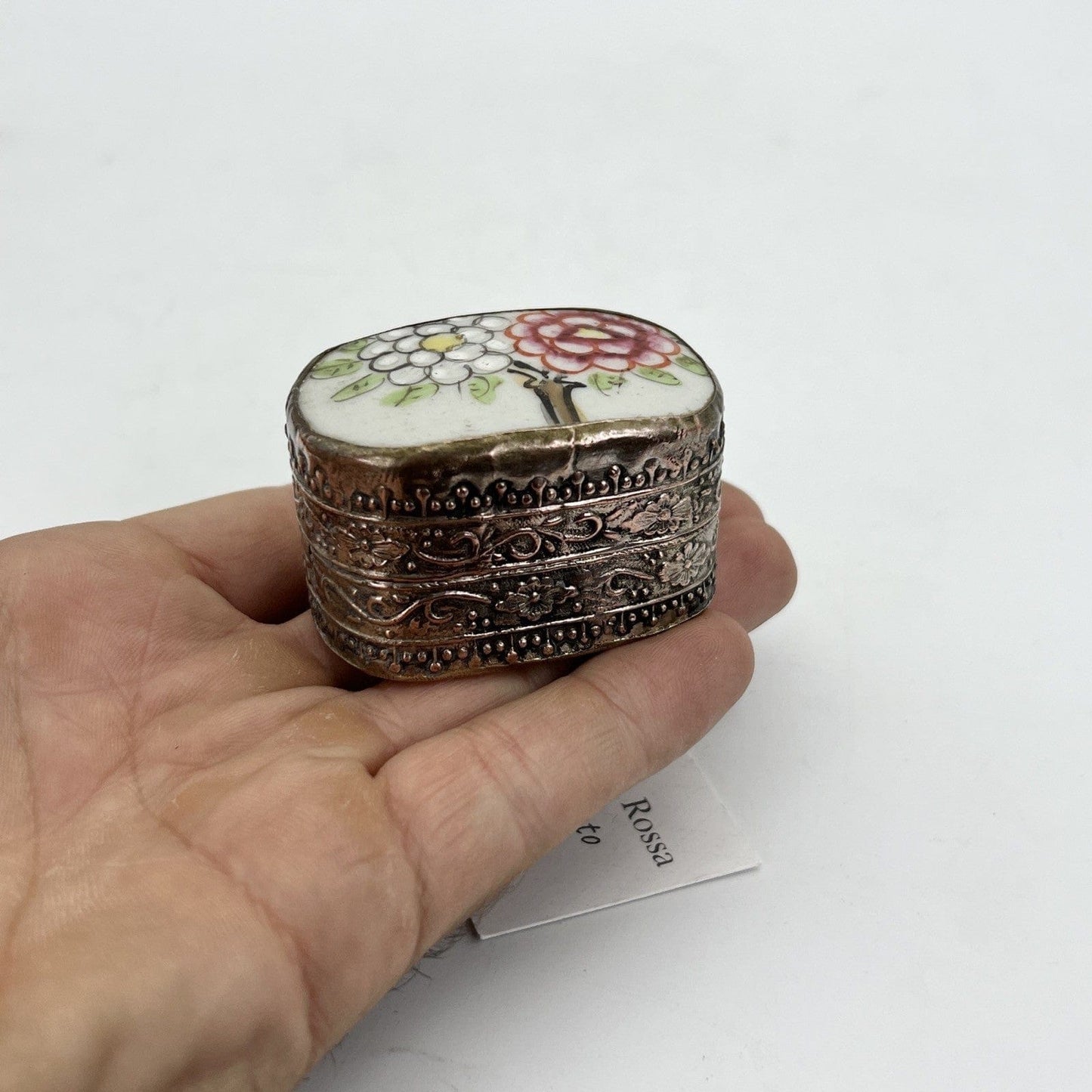Portapillole porta anelli antico in Argento Silver plated Scatolina porcellana Categoria Sheffield & Argento