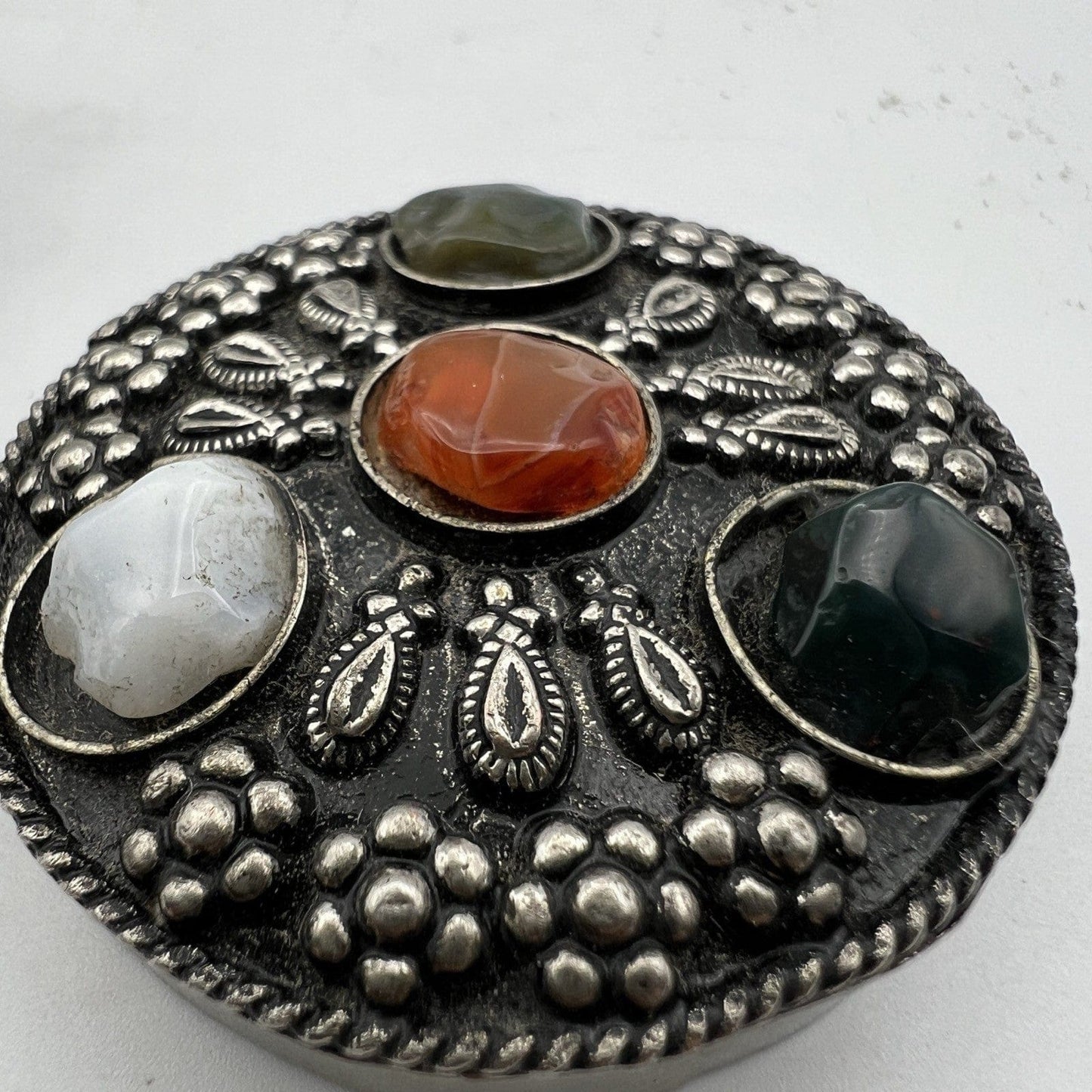Portapillole vintage in Argento Silver plated Scatolina con pietre Indiana Categoria Sheffield & Argento