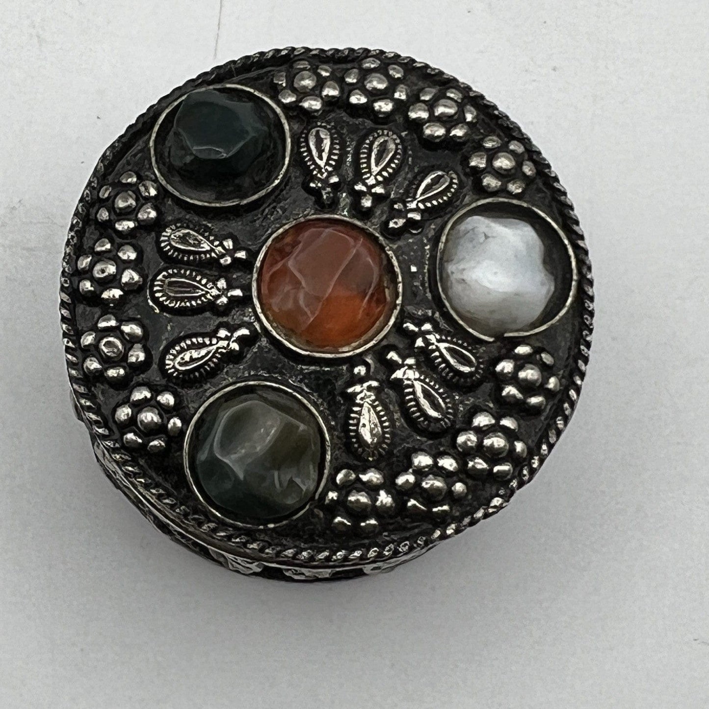 Portapillole vintage in Argento Silver plated Scatolina con pietre Indiana Categoria Sheffield & Argento