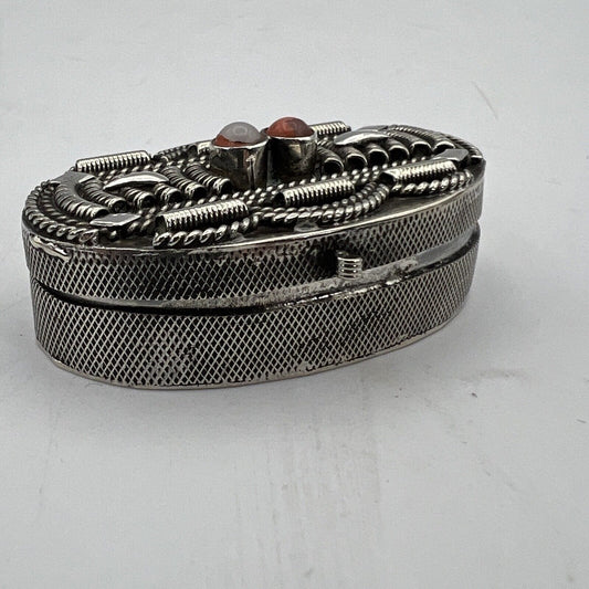Portapillole vintage ovale in Argento 800 Scatolina con pietre Etnico Categoria Sheffield & Argento