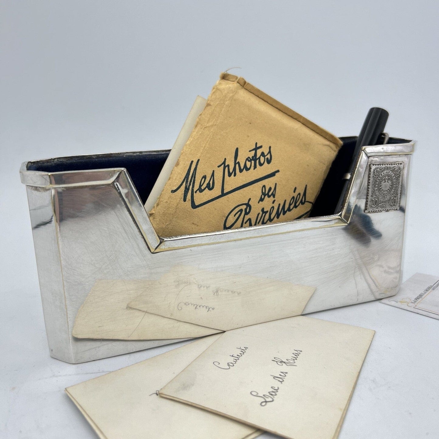 Portaposta Portapenne da scrivania Antico in Argento sheffield Silverplate 900 Categoria Sheffield & Argento