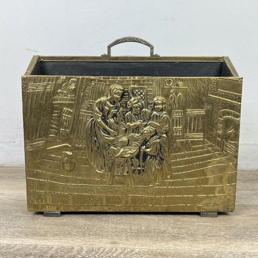 Portariviste antico in legno e ottone da terra vecchio porta giornali d'epoca Categoria Ottone