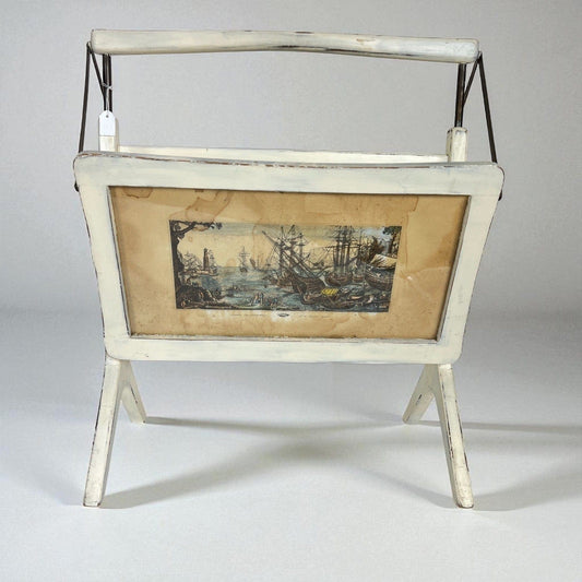 Portariviste vintage anni 50 in legno bianco pieghevole porta giornali da terra Categoria Portasciugamani