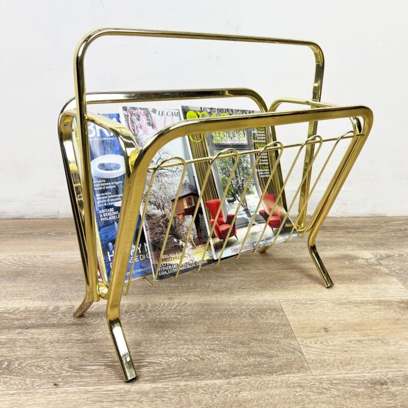 Portariviste vintage di design anni ' 70 in ottone metallo lucido modernariato Categoria Vintage