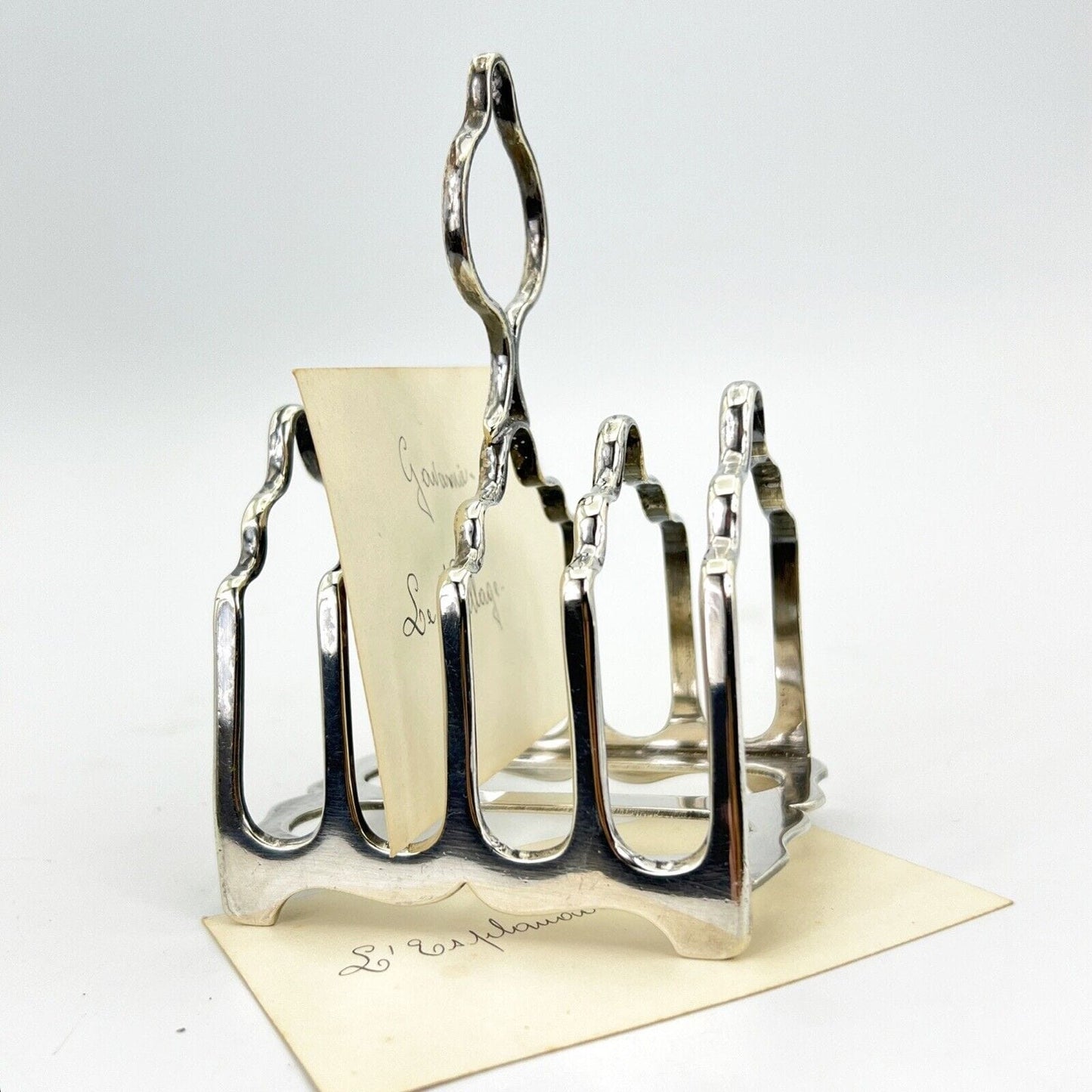 Portatovaglioli antico in silver plate portabiglietti da visita scrivania 1920 Categoria Sheffield & Argento