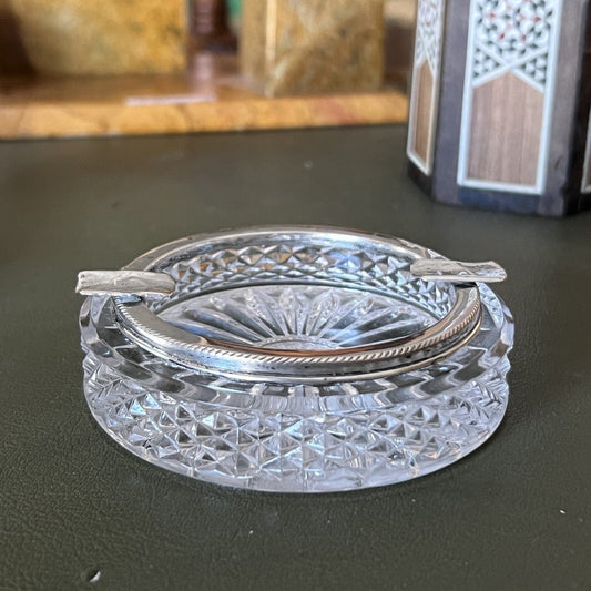 Posacenere portacenere antico in argento 800 vetro cristallo molato anni 40 Categoria Sheffield & Argento