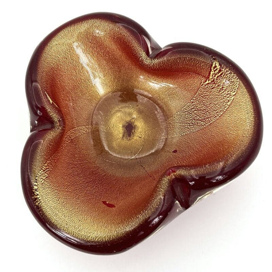 Posacenere Portacenere vintage in Vetro di Murano Rosso Rubino e Oro Anni 70 Categoria Vetri e Cristalli