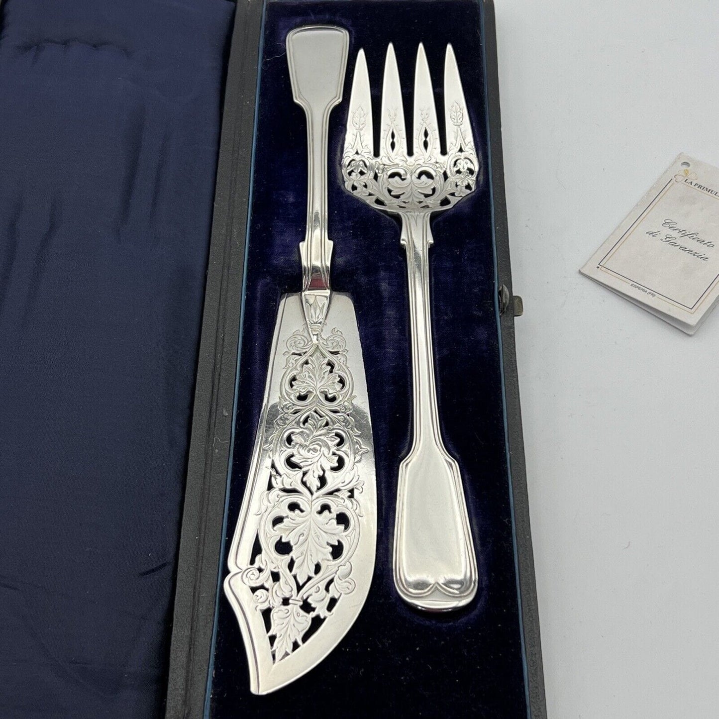 Posate Antiche set da tavola per pesce in argento sterling 925 inglese Anno 1855 Categoria Sheffield & Argento