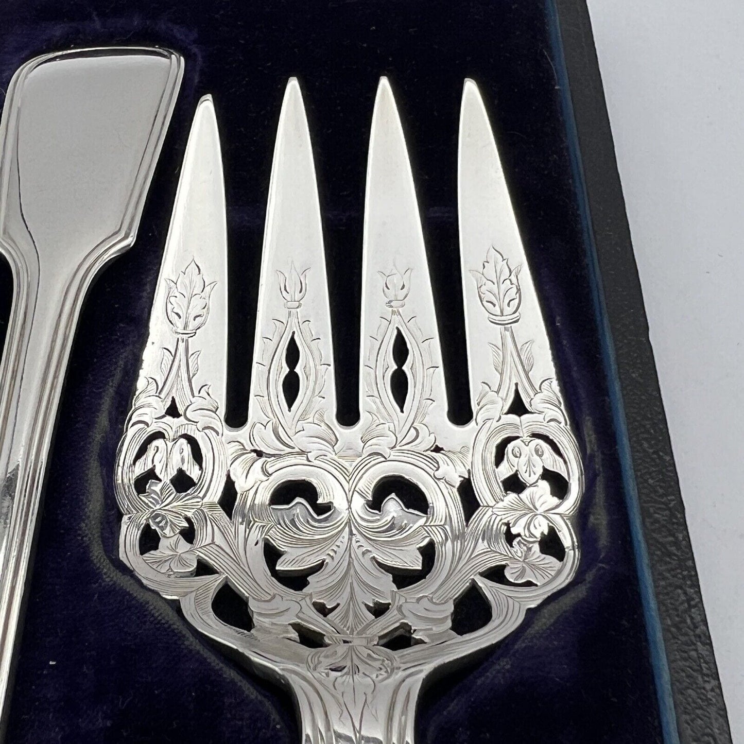 Posate Antiche set da tavola per pesce in argento sterling 925 inglese Anno 1855 Categoria Sheffield & Argento