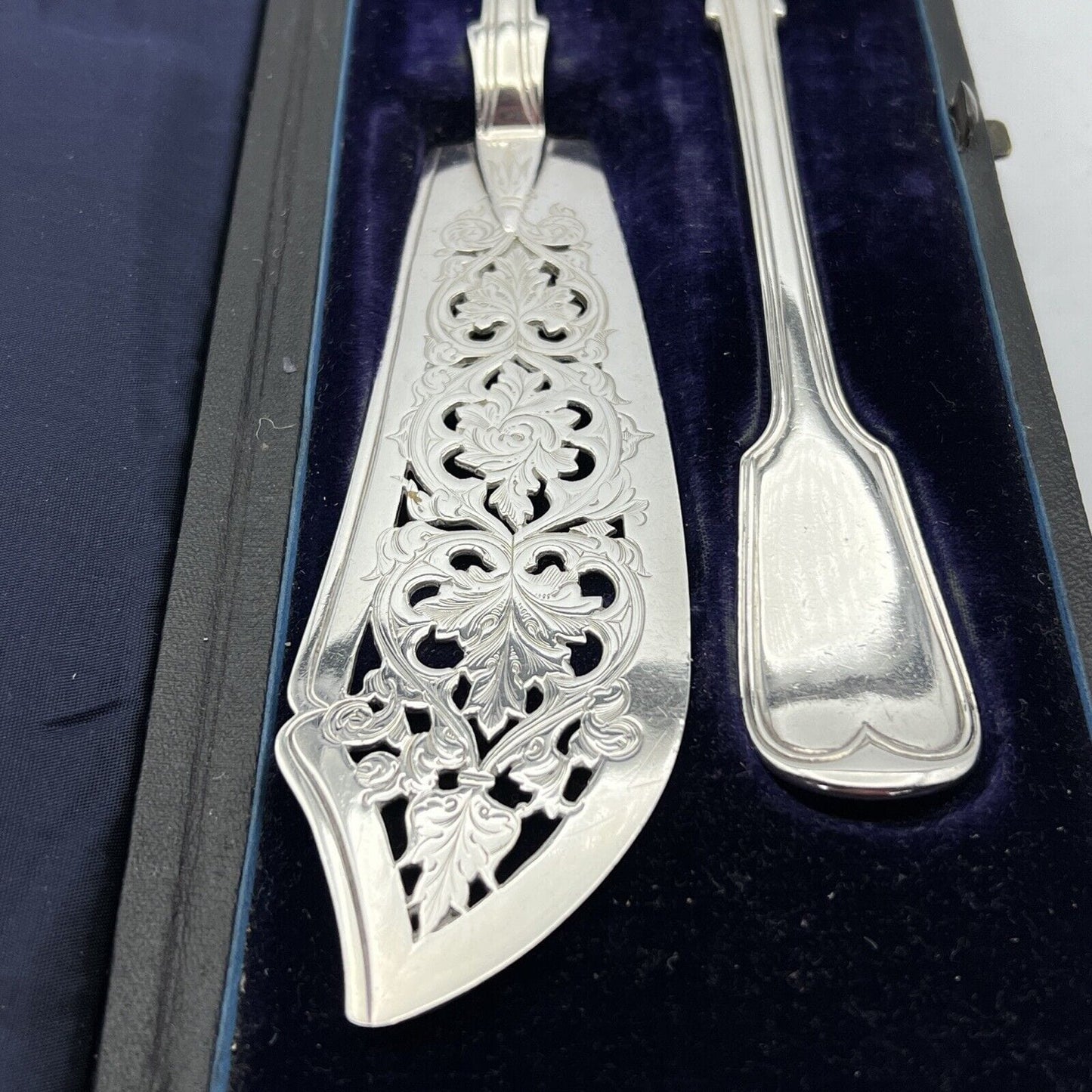Posate Antiche set da tavola per pesce in argento sterling 925 inglese Anno 1855 Categoria Sheffield & Argento