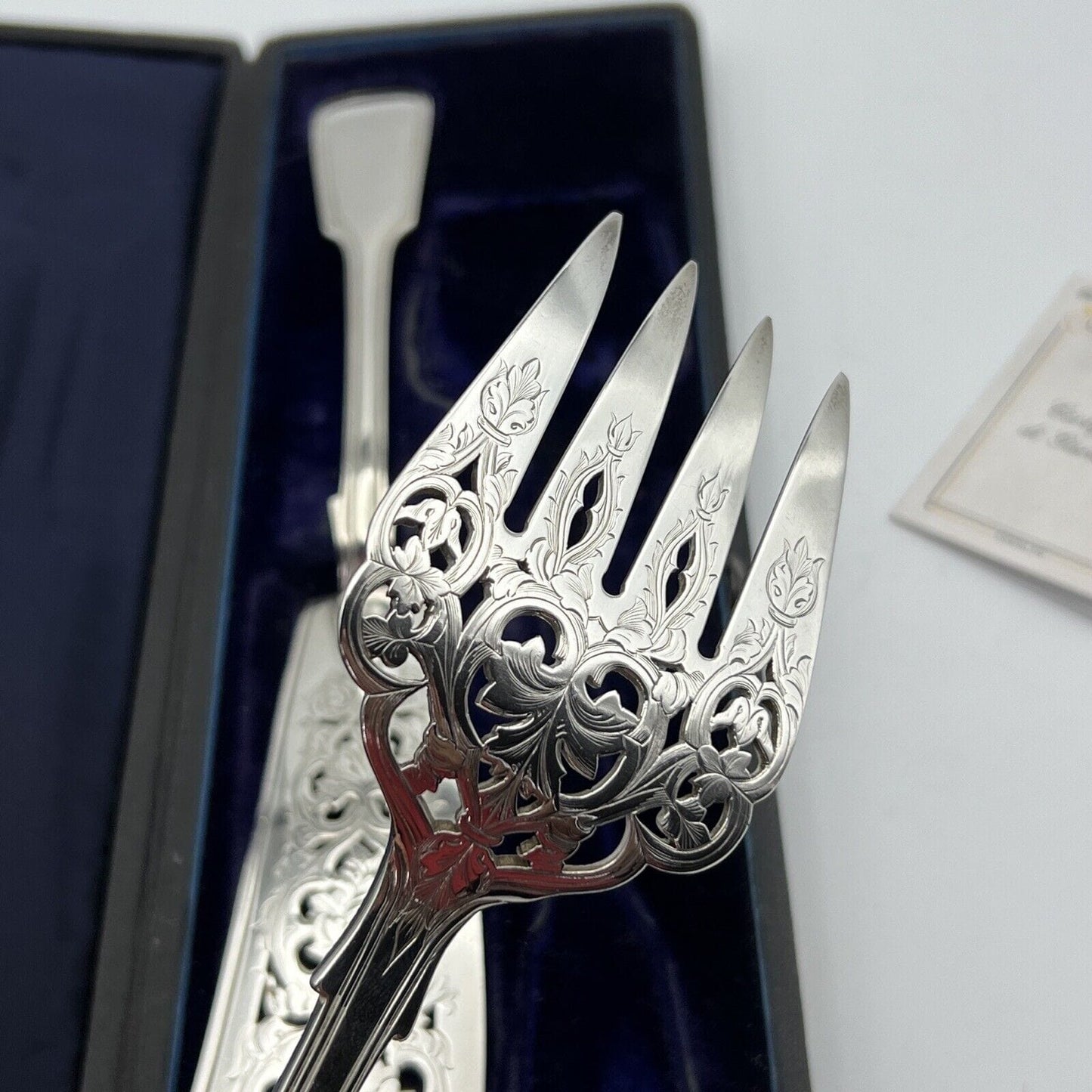 Posate Antiche set da tavola per pesce in argento sterling 925 inglese Anno 1855 Categoria Sheffield & Argento