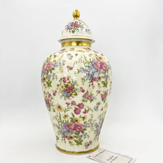 Potiche d'epoca in porcellana Bavaria Grande Vaso vintage decoro con fiori e oro Categoria Vasi e Portafiori